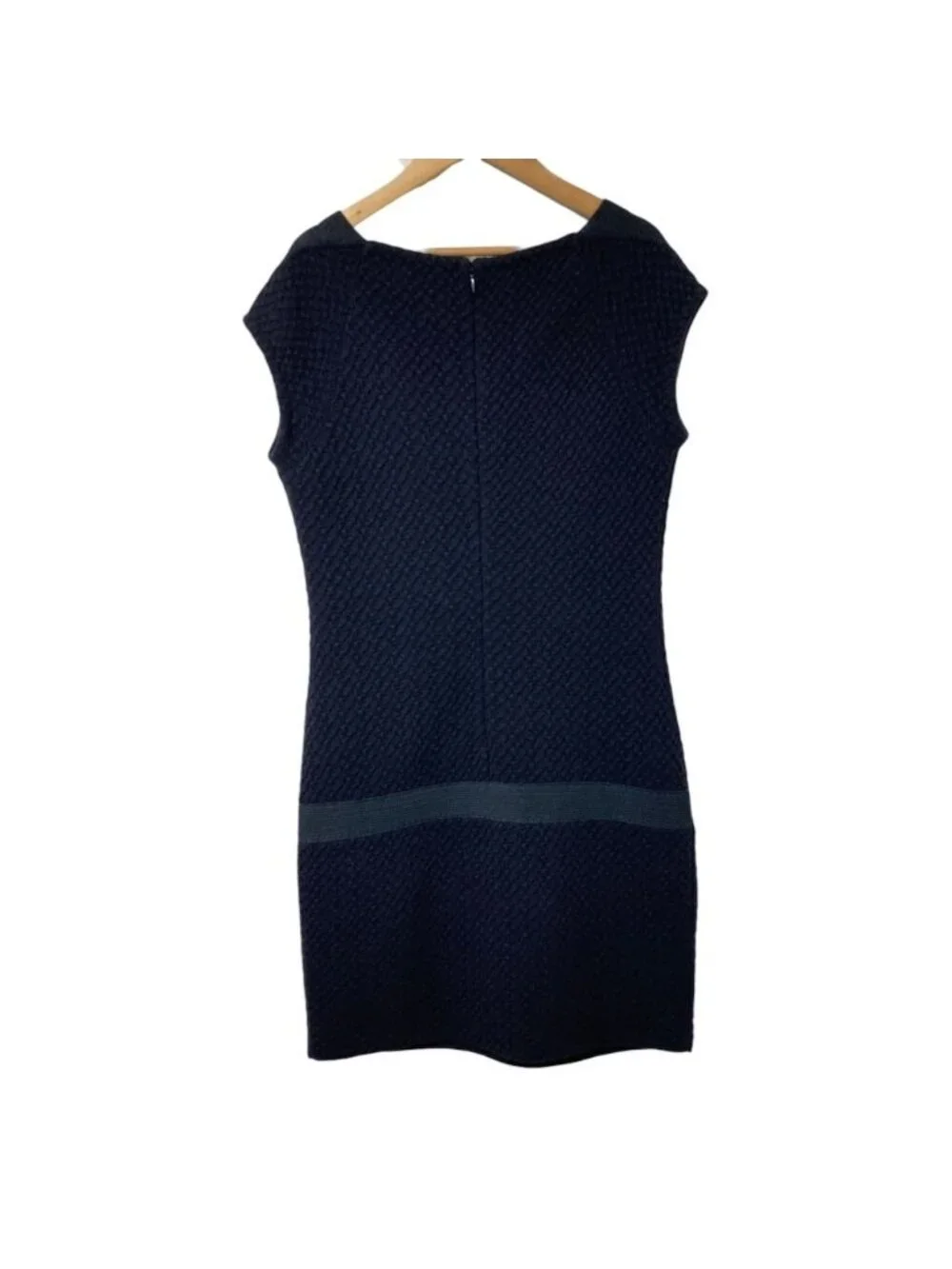 Chanel CC Logo Sleeveless Waffle Knit Dress 36 Navy